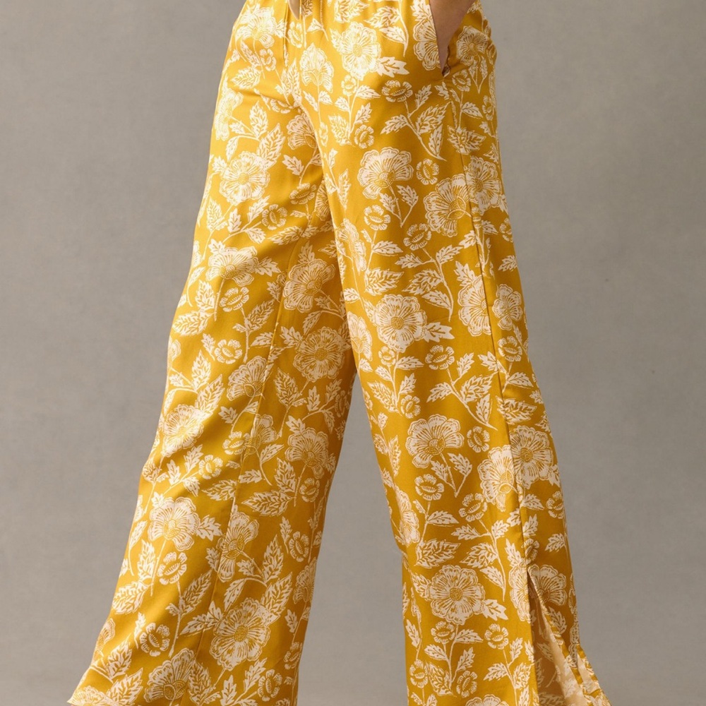 Anthropologie Yellow and White Wide-Leg Pants